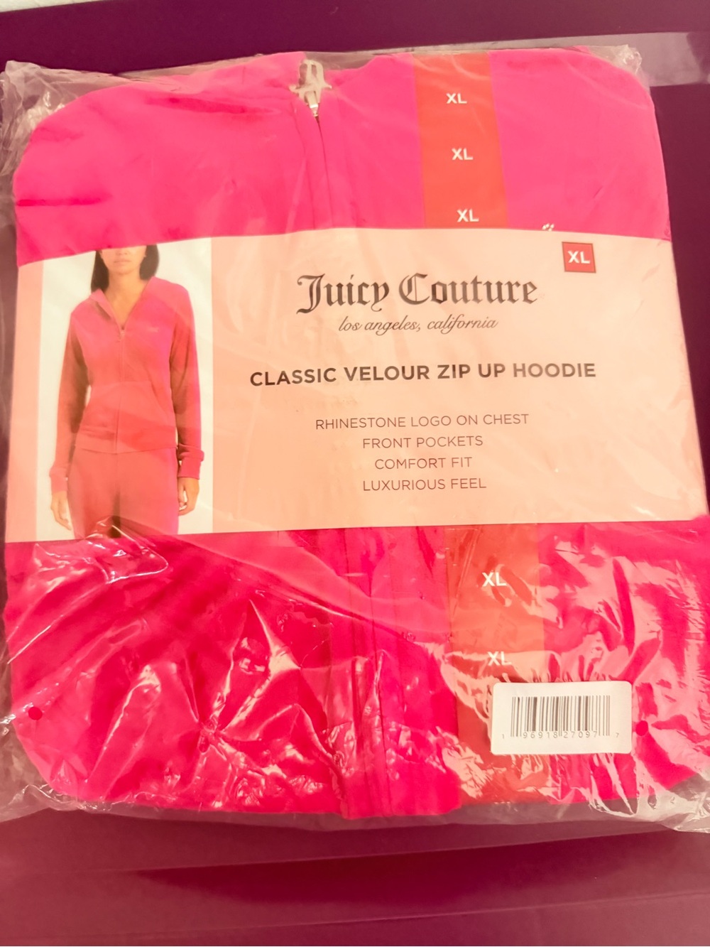 Juicy Couture Hot Pink Classic Velour Zip-Up Hoodie